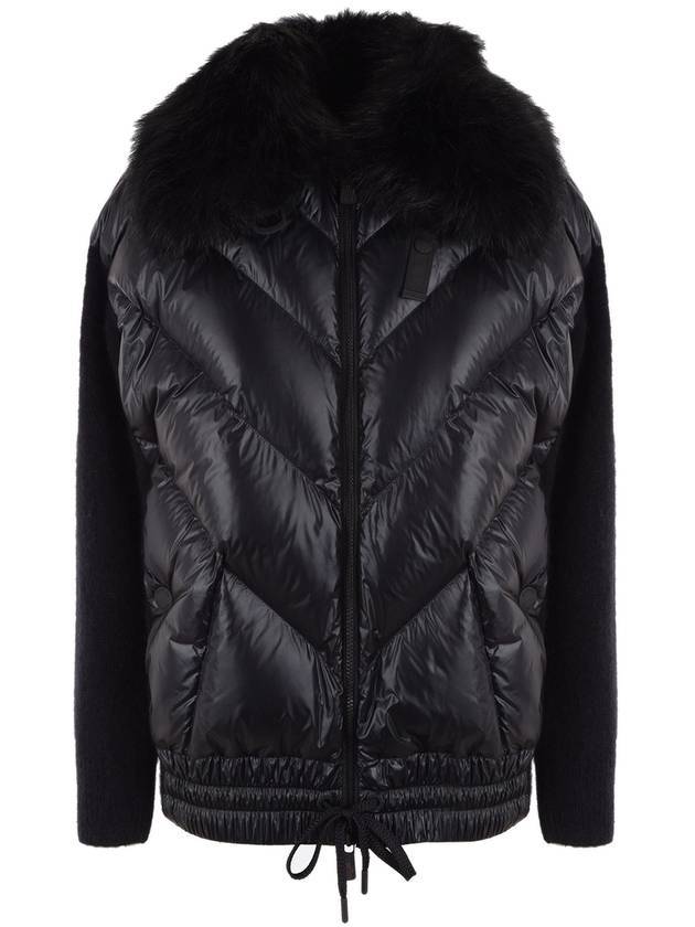 Fur Collar Padded Wool Alpaca Cardigan Black - MONCLER - BALAAN 1