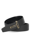 T Logo Buckle Reversible Leather Belt Black - TOM FORD - BALAAN.