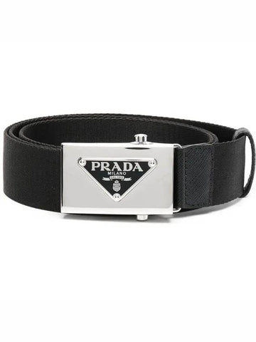 triangle logo plaque buckle nylon belt black - PRADA - BALAAN 1