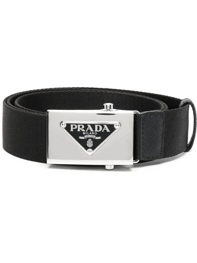 Triangle Logo Plaque Buckle Nylon Belt Black - PRADA - BALAAN 1