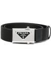 Triangle Logo Plaque Buckle Nylon Belt Black - PRADA - BALAAN 1