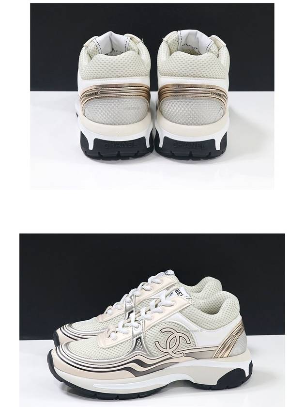 Women CC Logo Fabric Laminated Low Top Sneakers Silver Ivory - CHANEL - BALAAN 5