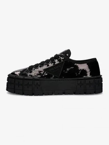 Double Wheel Sequin Sneakers Black - PRADA - BALAAN 1