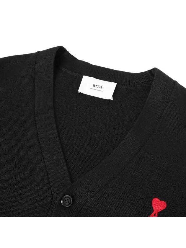 Heart Logo Merino Wool Cardigan Black - AMI - BALAAN 3