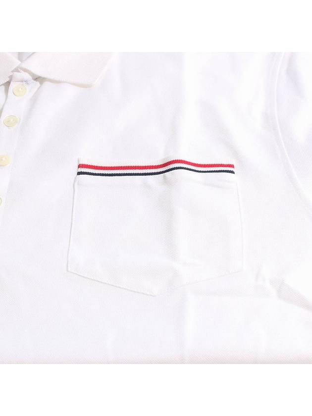 Men's Three Stripes Pocket Mercerized Short Sleeve Polo Shirt White - THOM BROWNE - BALAAN 4