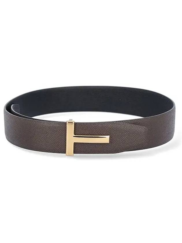 T Buckle Reversible Leather Belt Brown - TOM FORD - BALAAN 3