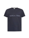 Reverse Logo Print Cotton Short Sleeve T-Shirt Navy - SAINT LAURENT - BALAAN 2