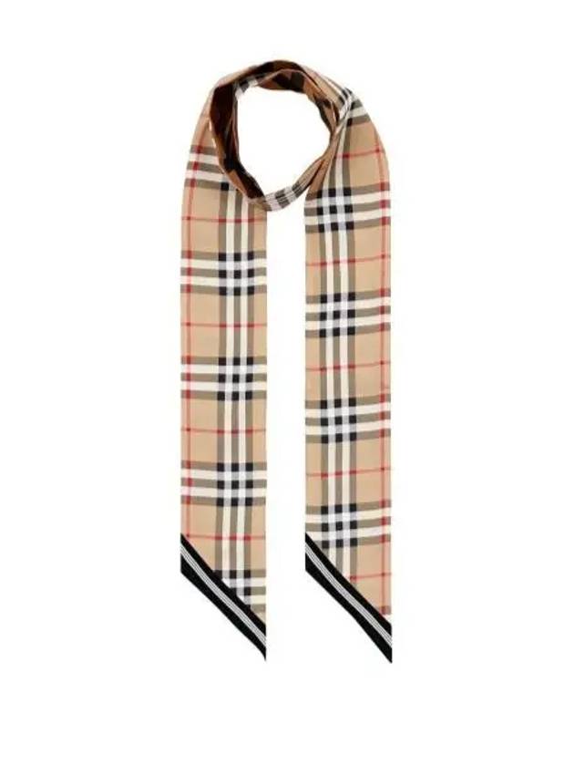 Vintage Check Logo Print Silk Skinny Reversible Scarf Archive Beige - BURBERRY - BALAAN 2