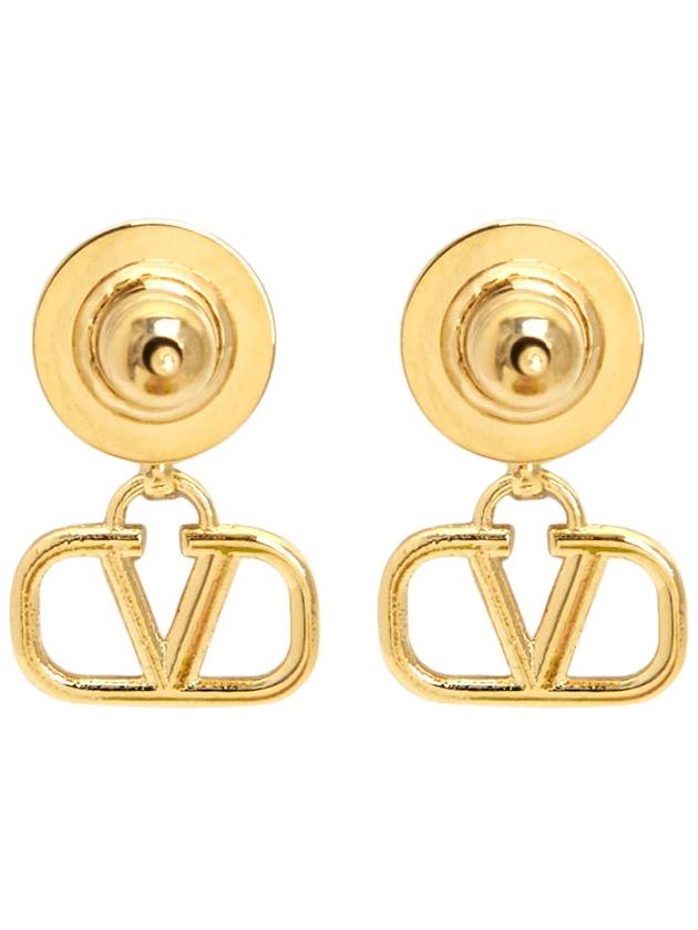 V Logo Signature Metal Rhinestone Earrings Pink Gold - VALENTINO - BALAAN 5