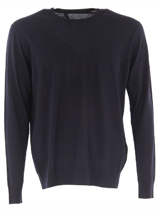 Men's Worsted Wool Crew Neck Knit Top Navy - PRADA - BALAAN.