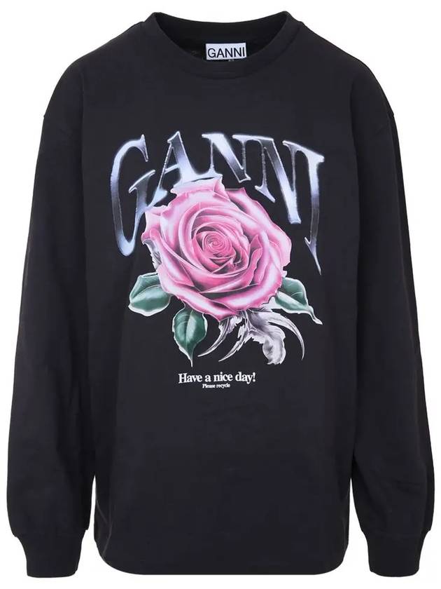 Future Heavy Rose Printed Long Sleeve T-Shirt Phantom - GANNI - BALAAN 3