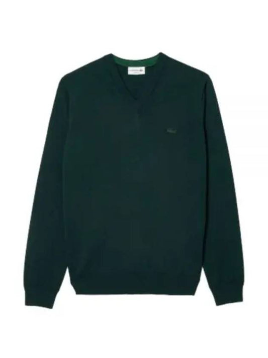 Logo Patch V-neck Merino Wool Knit Top Dark Green - LACOSTE - BALAAN 2