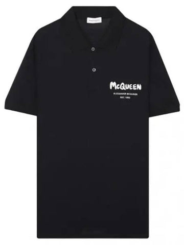 Logo embroidered short sleeve polo tee men s collar - ALEXANDER MCQUEEN - BALAAN 1