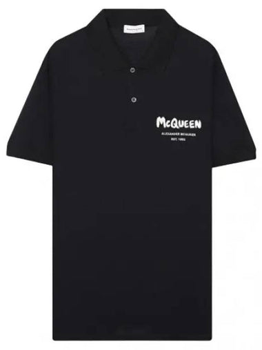 Logo embroidered short sleeve polo tee men s collar - ALEXANDER MCQUEEN - BALAAN 1