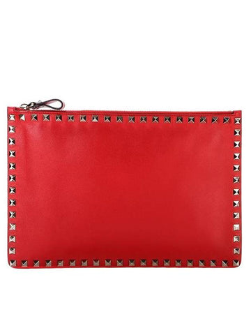 Rockstud Leather Clutch Bag Red - VALENTINO - BALAAN 1