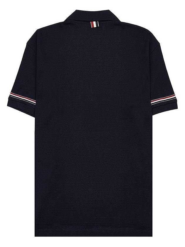 Lightweight Cotton Short Sleeve Polo Shirt Navy - THOM BROWNE - BALAAN 3