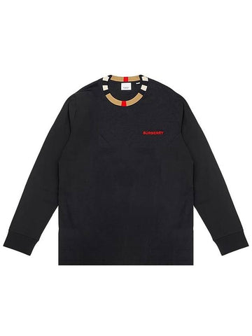 Check Collar Long Sleeve T-Shirt Black - BURBERRY - BALAAN 1