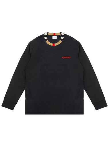 Check Collar Long Sleeve T-Shirt Black - BURBERRY - BALAAN 1