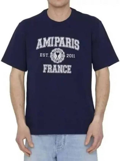 Varsity Logo Short Sleeve T-Shirt Navy - AMI - BALAAN 2