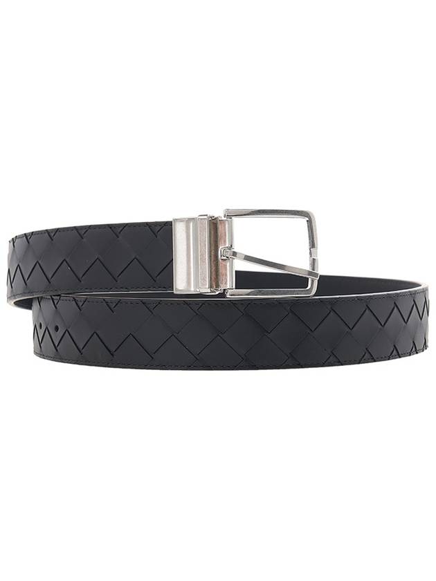 Men's Intrecciato Leather Belt Black - BOTTEGA VENETA - BALAAN 1