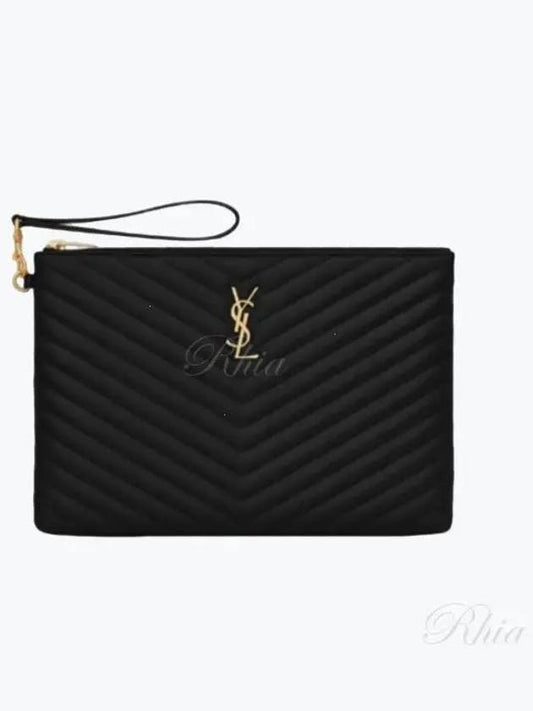 Gold Monogram Matelasse Clutch Bag Black - SAINT LAURENT - BALAAN 2