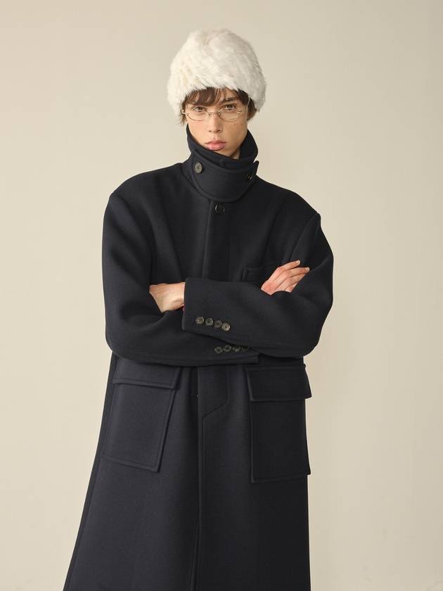 Oversized Out Pocket Felt Mac Coat Navy - KINETO - BALAAN 1