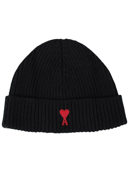 Heart Logo Wool Beanie Black - AMI - 2