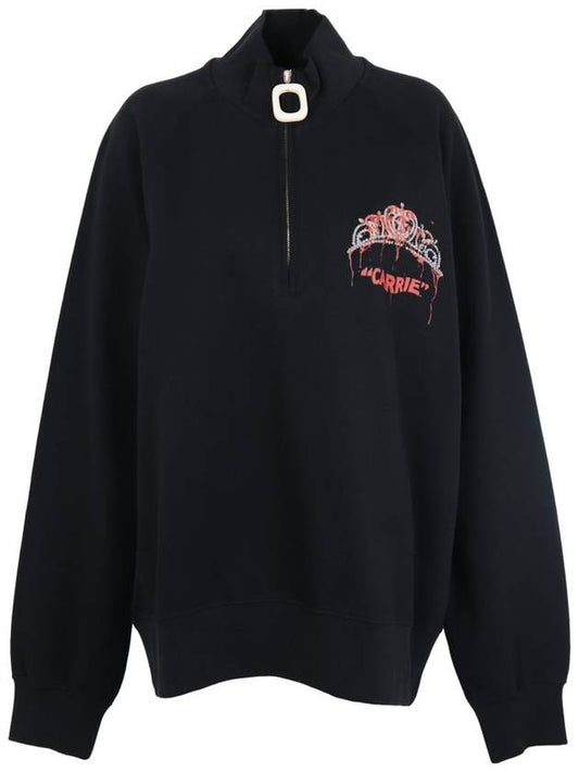 Tiara Embroidery Half Zip Hooded Top Black - JW ANDERSON - BALAAN.