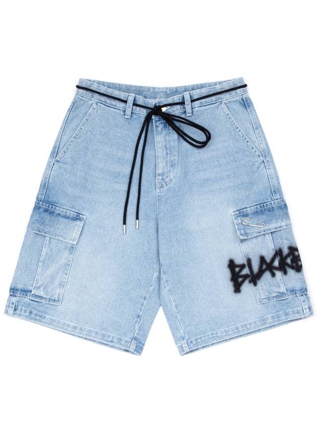 BBD Graffiti Logo Denim Cargo Shorts Light Blue - BLACKBLOND - BALAAN 3