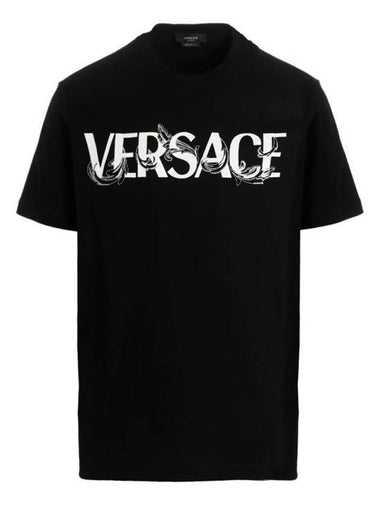 Men's Barocco Silhouette Logo Short Sleeve T-Shirt Black - VERSACE - BALAAN 1