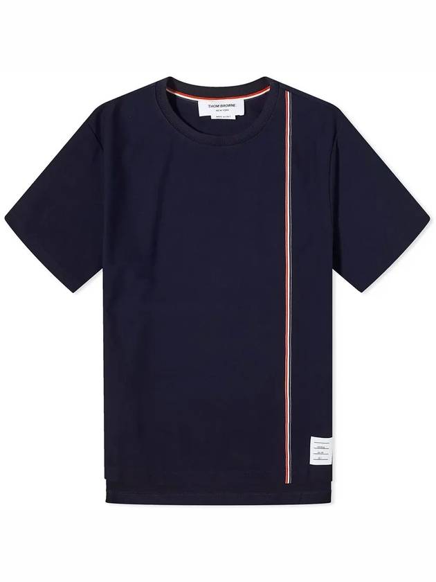 RWB Stripe Cotton Short Sleeve T-shirt Navy - THOM BROWNE - BALAAN 3