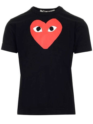 Red Big Heart Print Short Sleeve T-Shirt Black - COMME DES GARCONS - BALAAN 1