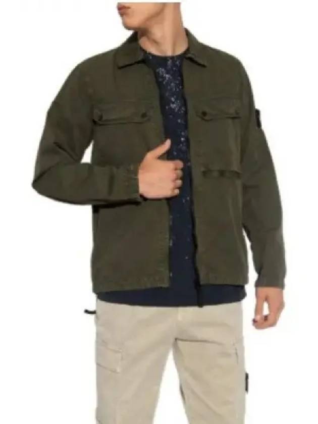 Brushed Organic Cotton Overshirt Jacket Dark Green - STONE ISLAND - BALAAN 2