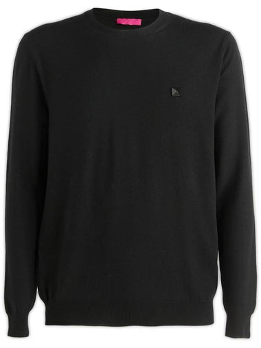 Stud Detail Crew Neck Wool Sweatshirt Black - VALENTINO - BALAAN 1