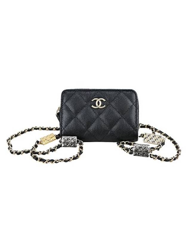 CC Logo Zip Around Chain Card Wallet Black - CHANEL - BALAAN 1