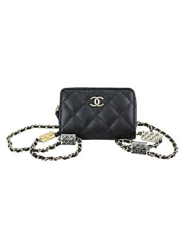 CC Logo Zip Around Chain Card Wallet Black - CHANEL - BALAAN 1