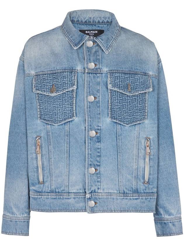 Monogram Pattern Flap Pocket Denim Jacket Blue - BALMAIN - BALAAN 2