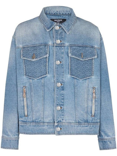 Monogram Pattern Flap Pocket Denim Jacket Blue - BALMAIN - BALAAN 2