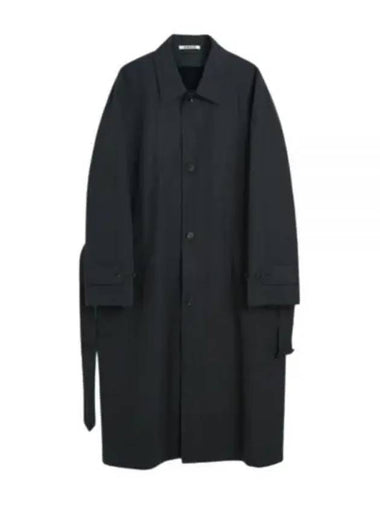 FINX HARD TWIST GABARDINE SOUTIEN COLLAR COAT A23SC01FB INK BLACK CHAMBRAY - AURALEE - BALAAN 1