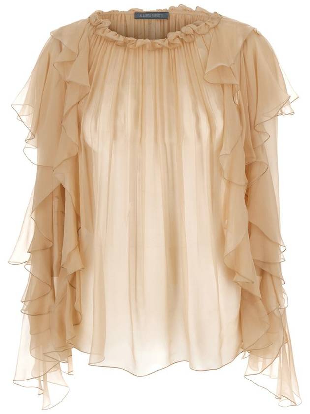 Pink Shirt With Ruffle Detail In Silk Chiffon Woman - ALBERTA FERRETTI - BALAAN 1