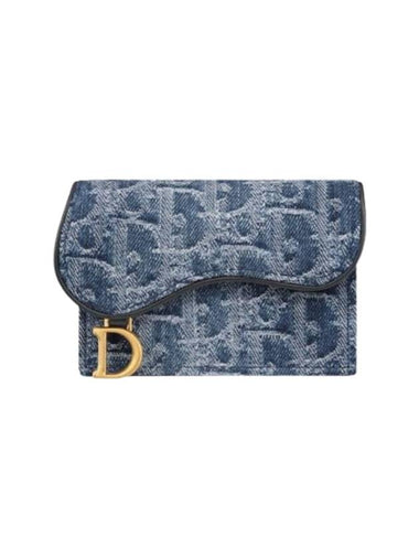 Saddle Bloom Oblique Jacquard Denim Card Wallet Blue - DIOR - BALAAN 1