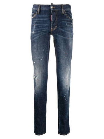 Men's Painted Maple Patch Washed Skinny Jeans Blue - DSQUARED2 - BALAAN 1