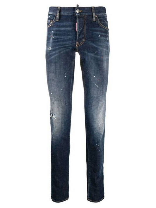 Men's Painted Maple Patch Washed Skinny Jeans Blue - DSQUARED2 - BALAAN 1