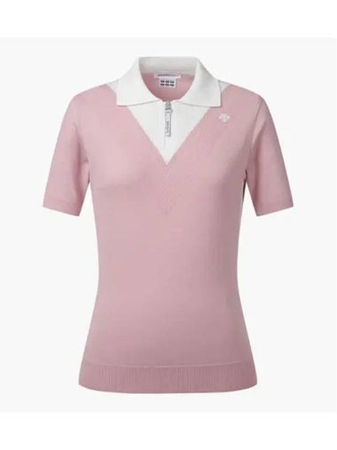 GOLF Women s Knit Collar Short Sleeve Sweater DP32WFKP72 - DESCENTE - BALAAN 1