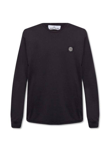 Logo Patch Cotton Long Sleeve T-Shirt Black - STONE ISLAND - BALAAN 1