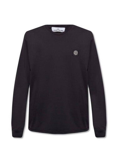 Logo Patch Cotton Long Sleeve T-Shirt Black - STONE ISLAND - BALAAN 1