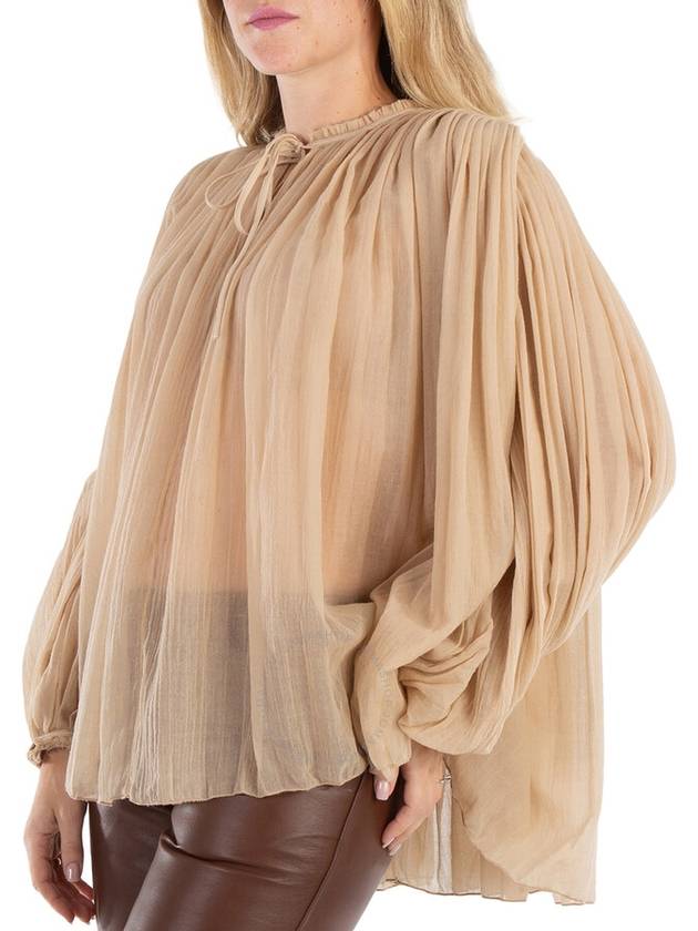 Chloe Ladies Barley Brown Semi-Sheer Pleated Blouse, Brand Size 40 (US Size 8) - CHLOE - BALAAN 2