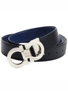 Double Gancini Reversible Leather Belt Black Fiore Blue - SALVATORE FERRAGAMO - BALAAN 2