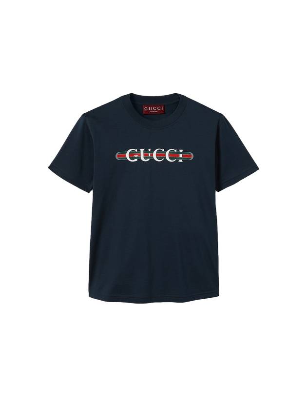 Web Print Cotton Short Sleeve T-Shirt Navy - GUCCI - BALAAN 1