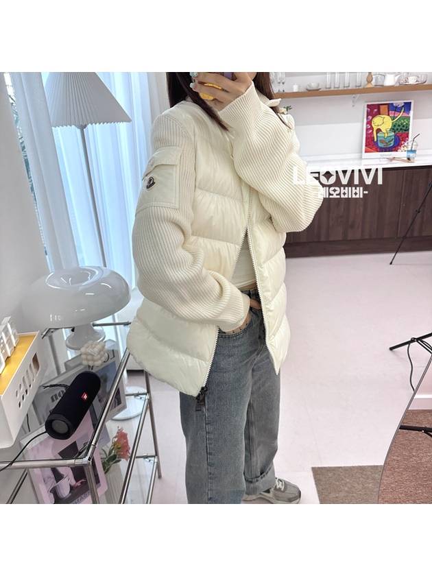 Tricot pocket logo patch cotton blend high neck knit padded cardigan jacket white M - MONCLER - BALAAN 5